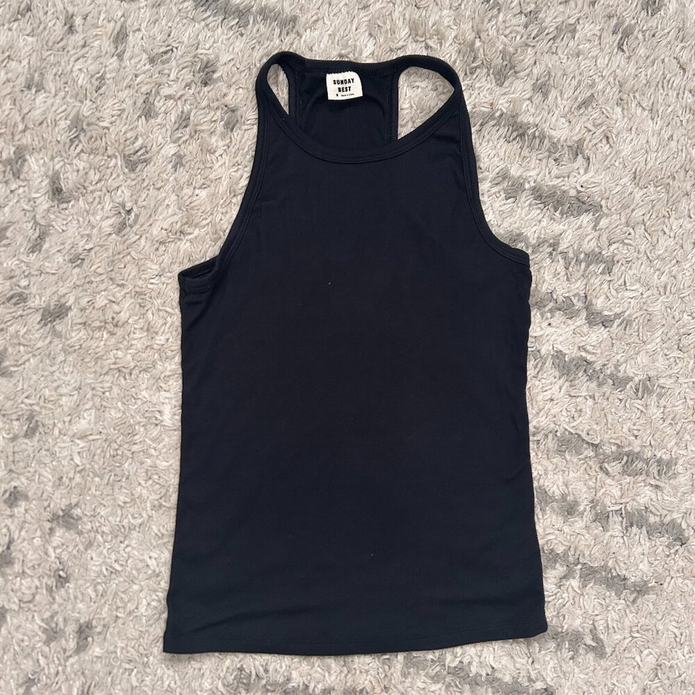 3/$10 🟢 Aritzia SUNDAY BEST Ribbed Tank Top in Black, Size Small